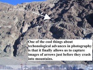 Photograph of a rogue arrow before it crashes into a mountain. 
